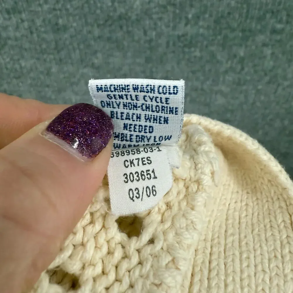 Vintage Old Navy Girls Chunky Open Knit Hooded Sweater Size S Cream Button Front
